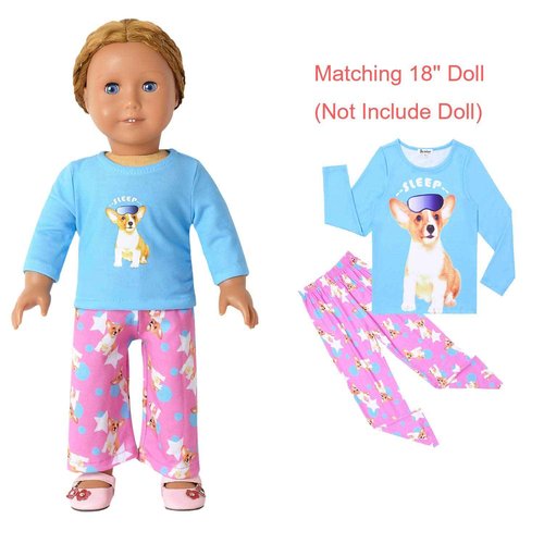 Jxstar Matching Girls&Dolls Pj Set Dog Pajamas Fall Winter Cotton Sleepwear,Size 6 7