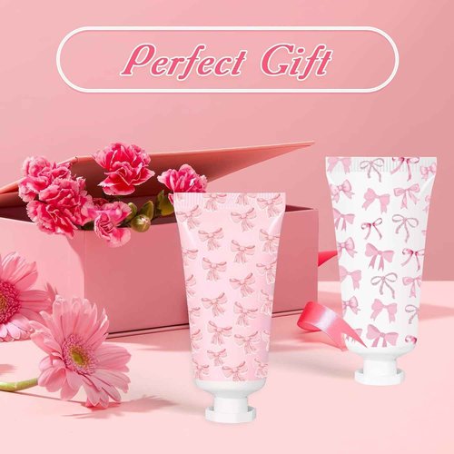 50 Pcs Pink Bow Hand Cream Gifts Bow Hand Cream Bulk Bachelorette Figure Hydrating and Soothing Hand Lotion for Bachelorette Wedding Birthday Baby Shower Valentine's Day Mother's Day Party