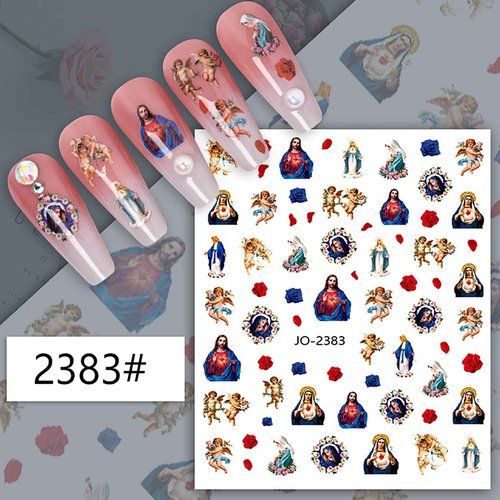 God Jesus Nail Art Stickers Decals, Christ Virgin Maria Love Cupid Angel Satan Nail Self-Adhesive Sticker Designs, Holographic 3D Angel Nail Transfer Decal for Women Girls Manicure Tips Decorations