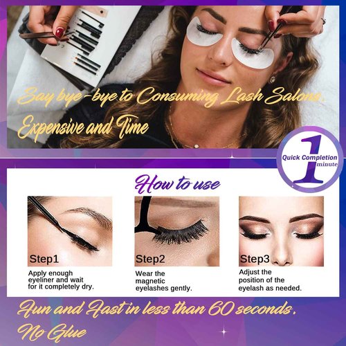 DUOERLA Magnetic Eyelashes Natural Look,Wispy Cat Eye Magnetic Lashes with Eyeliner Kit,Upgraded Long Lasting,Reusable,Easy to apply,Black,with Applicator,Vegan & Cruelty Free 10 Pairs,