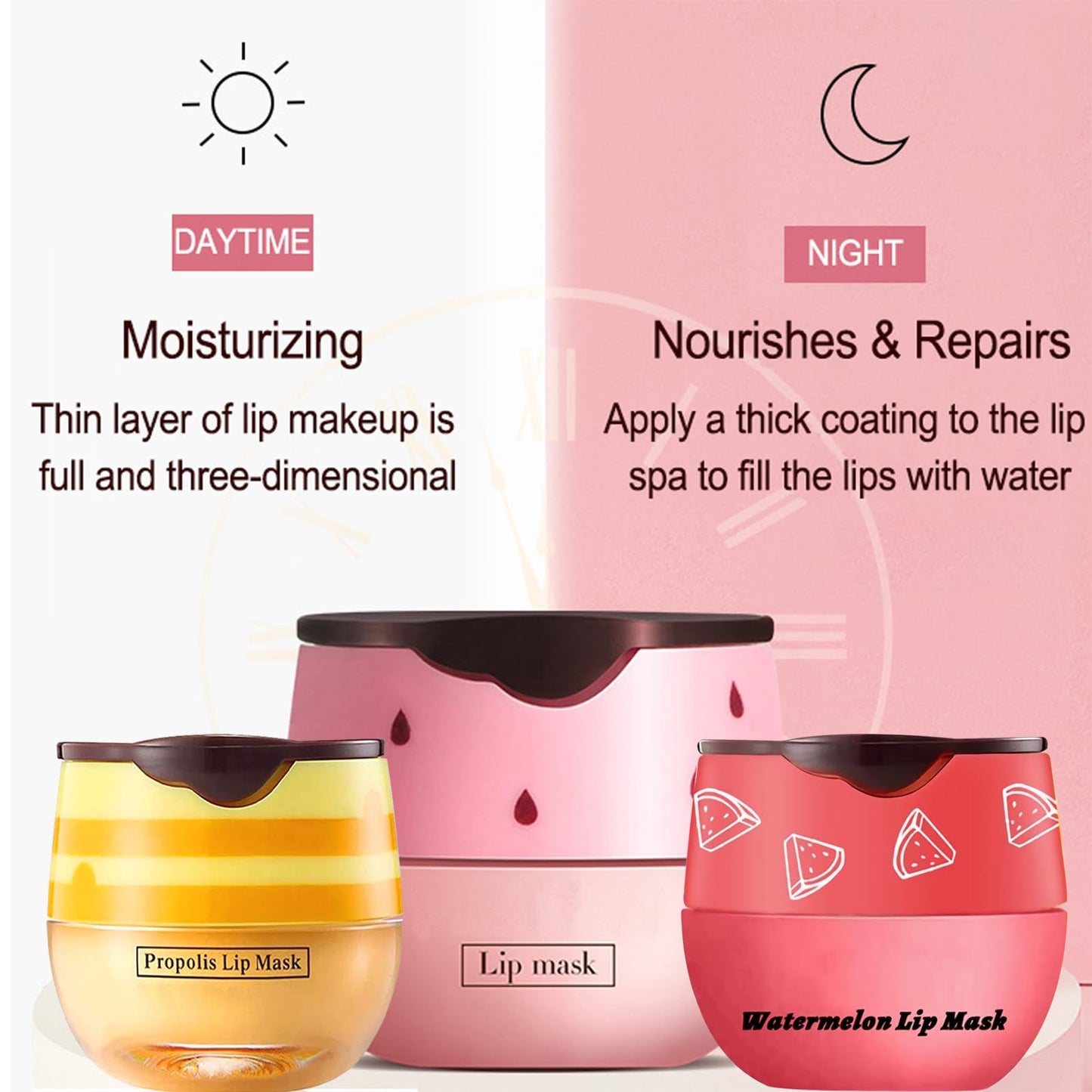 3 PCS Bee Lip Balm Lip Mask Honey Pot, Honey & Strawberry & Watermelon Lip Mask Overnight Propolis Moisturizing Lip Balm with Stick, Hydrating Repair Lip Sleeping Mask,Prevention Dry & Cracked