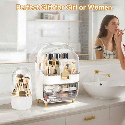 Makeup Organizer Countertop, Skincare Bathroom Counter Organizer, Storage Box Cosmetic Display Cases, Teen Girl Gifts Trendy Stuff Make up Organizers for Vanity, Dresser (Rose Gold)