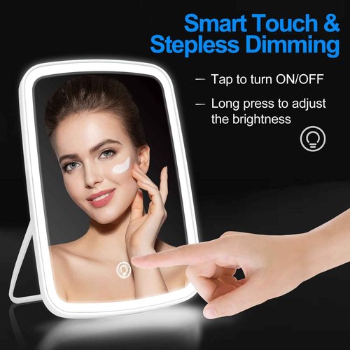 ViKert Lighted Makeup Mirror with Lights, Portable USB Rechargeable Make up Mirror, Cosmetic Mirror with Touch Screen and Brightness Adjustable