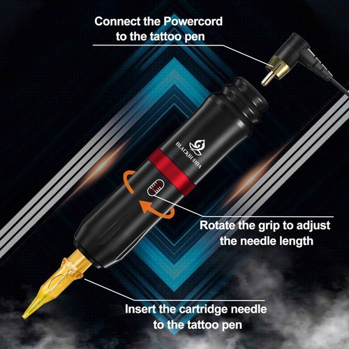 Tattoo Gun Kit for Beginners, Rotary Pen with Power Supply, Professional Ink Kit, Foot Pedal & Pigment, Light Tattoo Gun 10pcs Cartridge Needles,Complete Starter Set (Black)