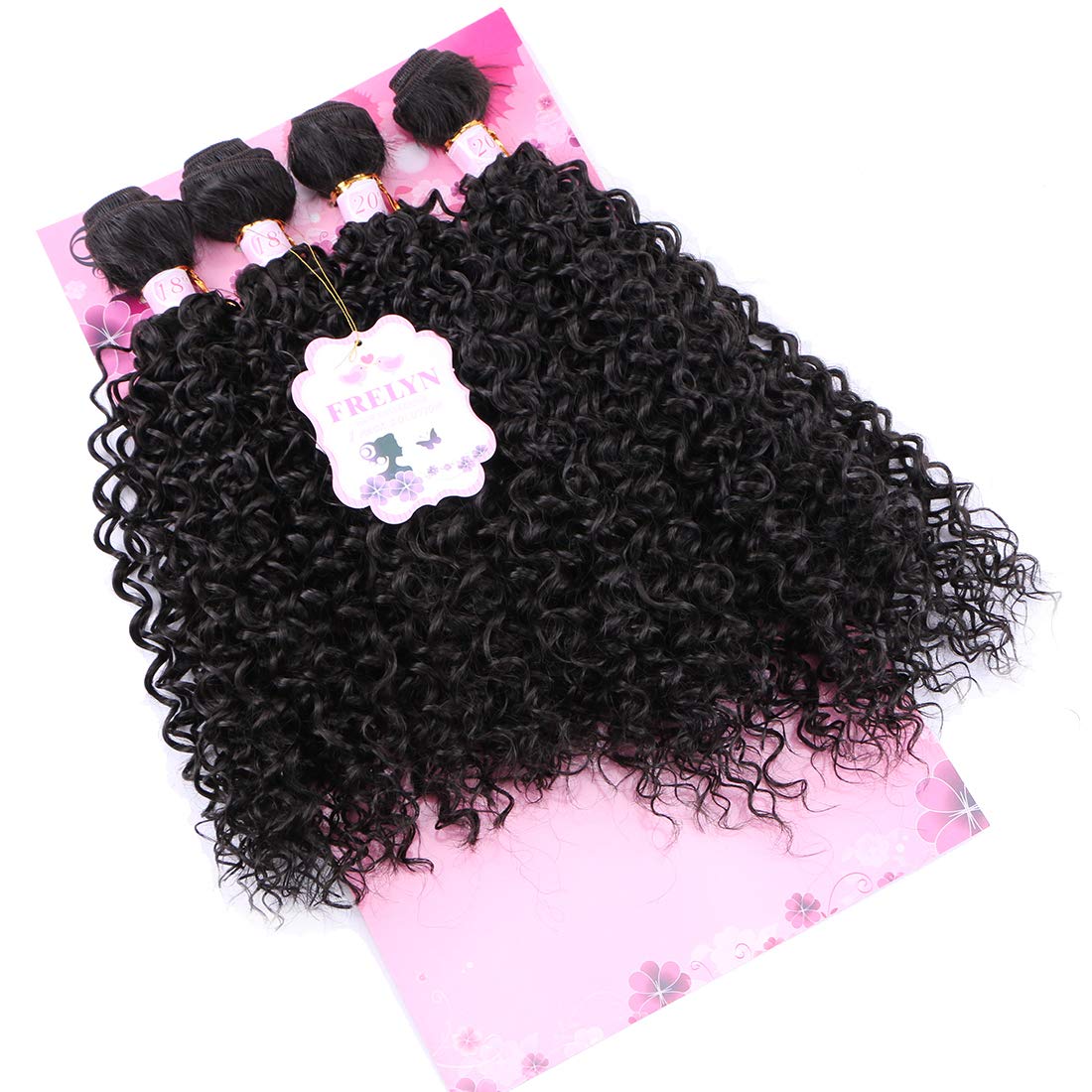 Frelyn Kinky Curly Bundles Synthetic Hair Weave Extensions 2# Dark Brown 18 18 20 20 Inches 4 PCS, Heat Resistant Fiber Soft and Natural as Human Hair