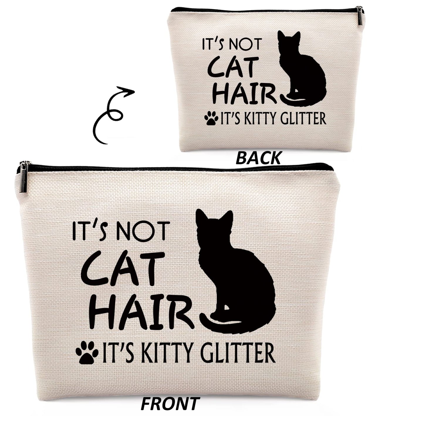 Dwept It's Not Cat Hair It's Kitty Glitter Makeup Cosmetic Bag, Funny Cat Kitty Linen Makeup Travel Toiletry Bag, Cat Lovers Cosmetic Bag Gifts For Cat Moms Cat Owners Women Girls