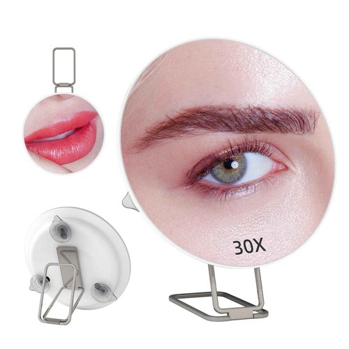 Travel Magnifying Mirror 30x Large 6” Diameter Makeup Mirror with Magnification 30x, Portable Handheld Close Up Magnified Mirror with Stand & Suction Cups, Perfect for Makeup, Shaving, Deep Cleaning