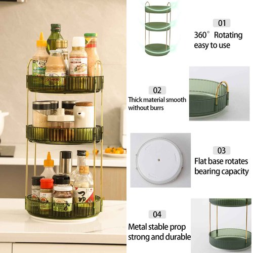 Weidace 360 Rotating Makeup Organizer for Vanity, Bathroom Countertop Spinning Perfume Organizer, High-Capacity Cosmetic and Skincare Dresser Make Up Holder Rack (3 Tiers, Green)