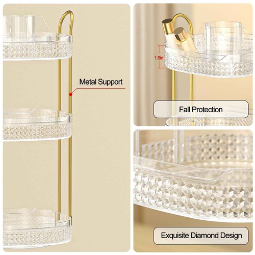 BOCONY Rotating Makeup Organizer for Vanity 3 Tier, Perfume Organizer with Makeup Brush Holder, Large Capacity Cosmetics Clear Skincare Organizer for Countertop (Transparent)