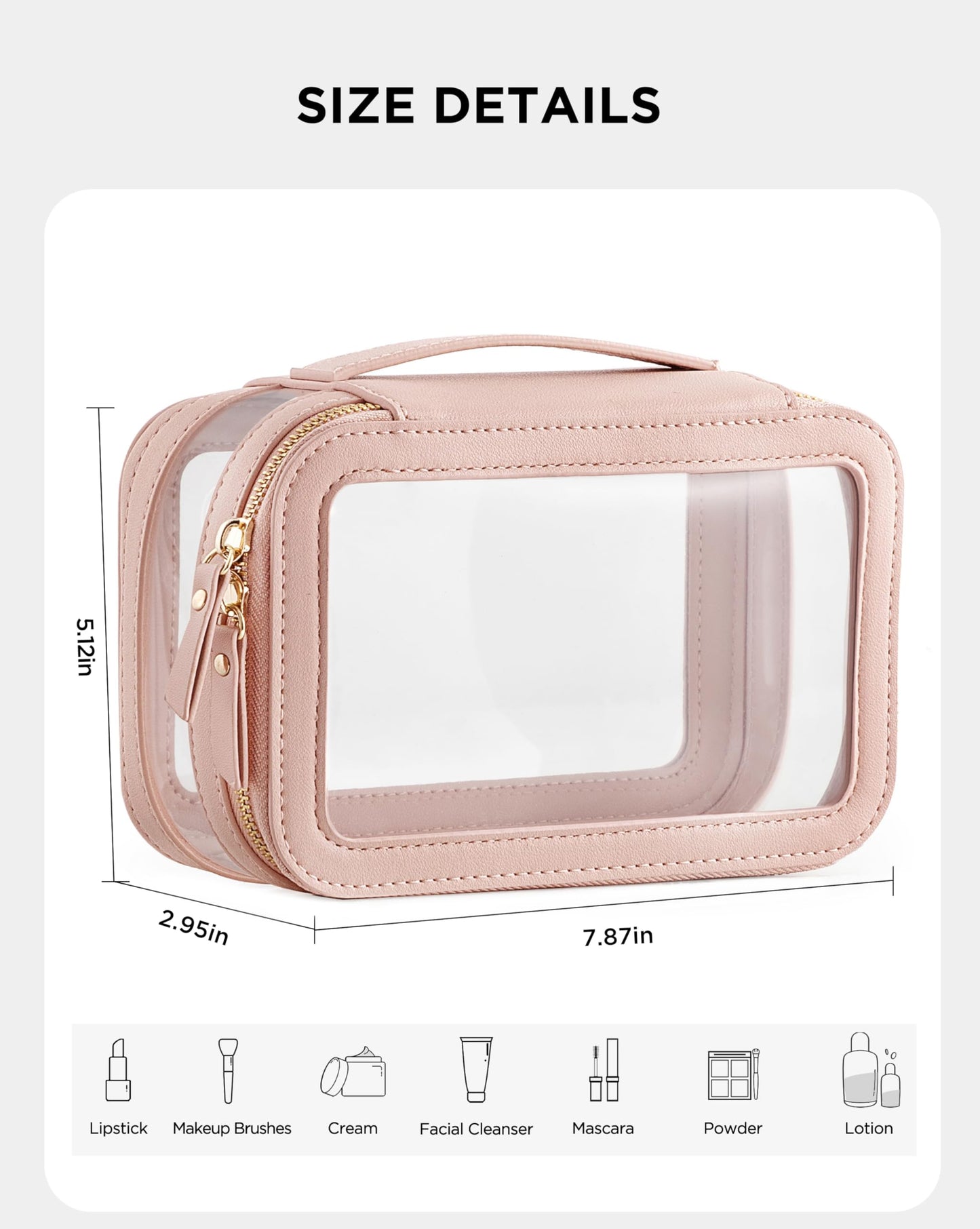 Vorey Large Clear Makeup Bag for Women, Portable Travel Makeup Bag Organizer Waterproof Toiletry Bag Cute Makeup Bags Cosmetic Bag Makeup Pouch, Pink