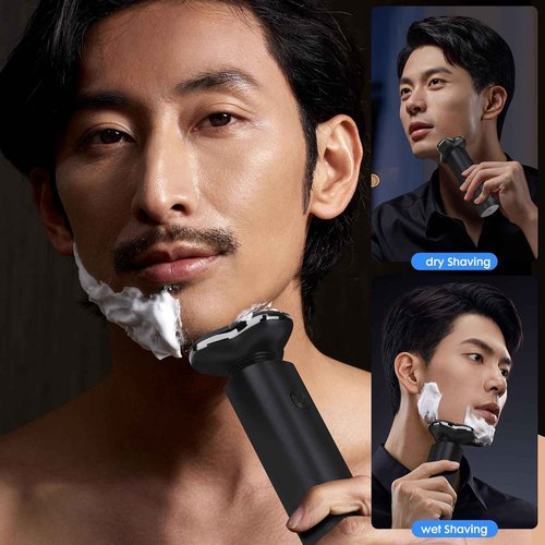 Black Electric Razor for Men with 3-Blade Rotary System, Touch Switch, LED Display, Travel Lock