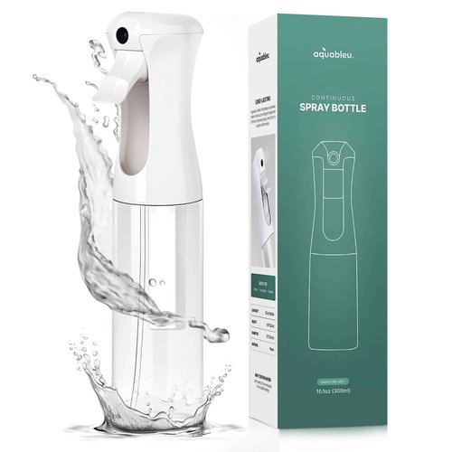 Aquableu Spray Bottle for Hair – Continuous Mist Spray Bottle for Hair Care, Styling, Cleaning, Plants, Pets & Essential Oils (Clear, 10oz)