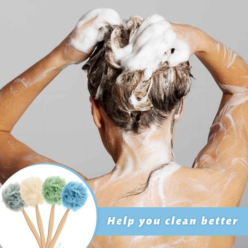LemonRoad 16 Pcs Large Bath Body Back Brush Loofah on a Stick with Long Handle Back Scrubber for Shower PE Body Bath Sponge Soft Spa Mesh Brush Wash Exfoliating Luffas for Men Women