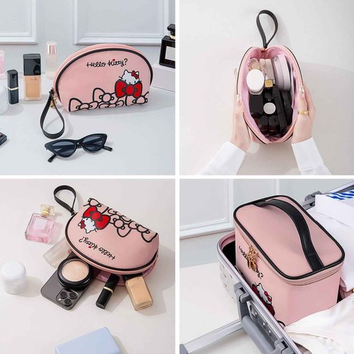 AmBealla Travel Makeup Bag Large Cosmetic Bags with Brush Holder, Pink Waterproof 2PCS Portable Cosmetic Case for Women, Toiletry Storage Bag for Skincare & Beauty Tools for Girls