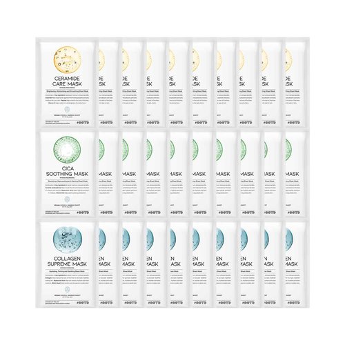 #OOTD Hydrating Soothing Sheet Masks Gift Set for Skincare, Korean Vegan Sheet Mask for Dry, Sensitive Skin, Calming, Smoothing, Brightening, Collagen, Ceramide, Cica, Hyaluronic Acid 30EA