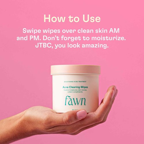 Fawn Acne Clearing Facial Toning Wipes with Salicylic Acid for Teen and Young Skin, Derm-formulated and Vegan, 60 Pads