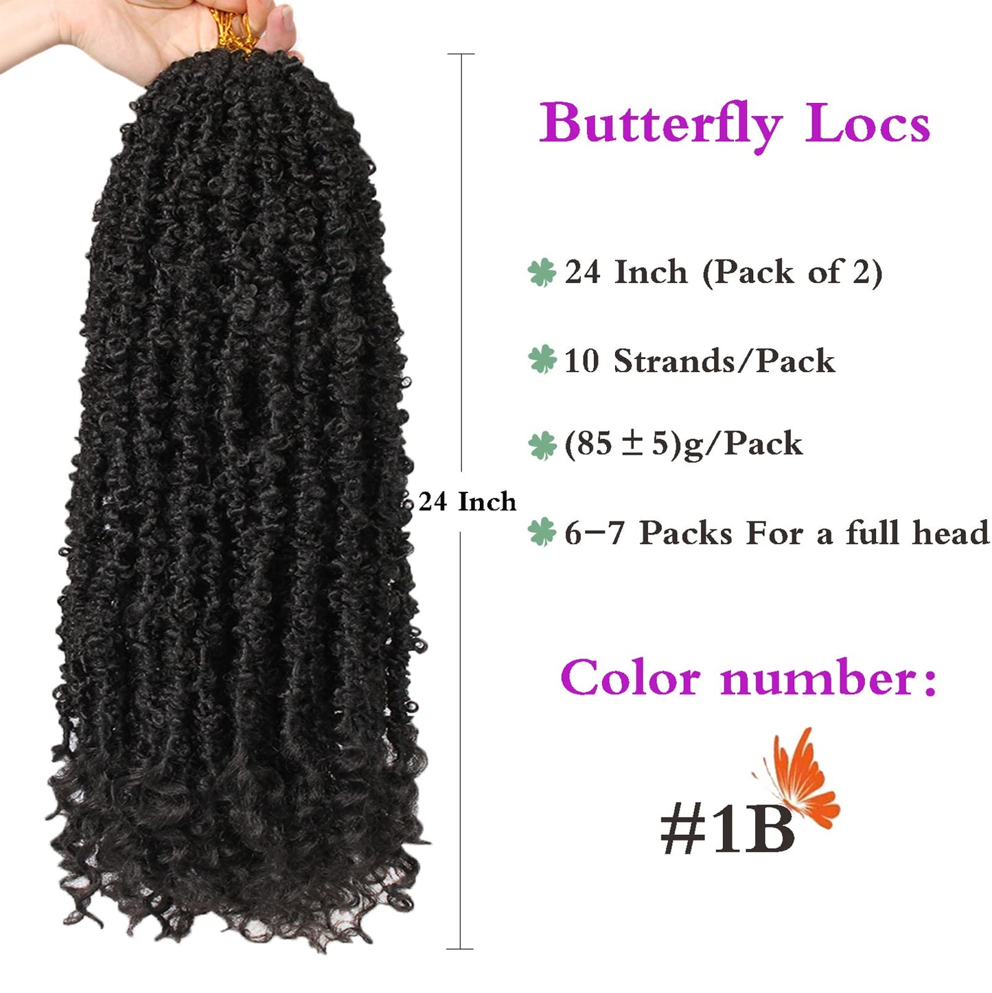 ZRQ Butterfly Locs Crochet Hair 24 Inch 2Packs Distressed Butterfly Faux Locs With Curly Ends Pre Looped Butterfly Twist Natural Black Goddess Locs Hair Extensions for Women (24 Inch, 1B#)