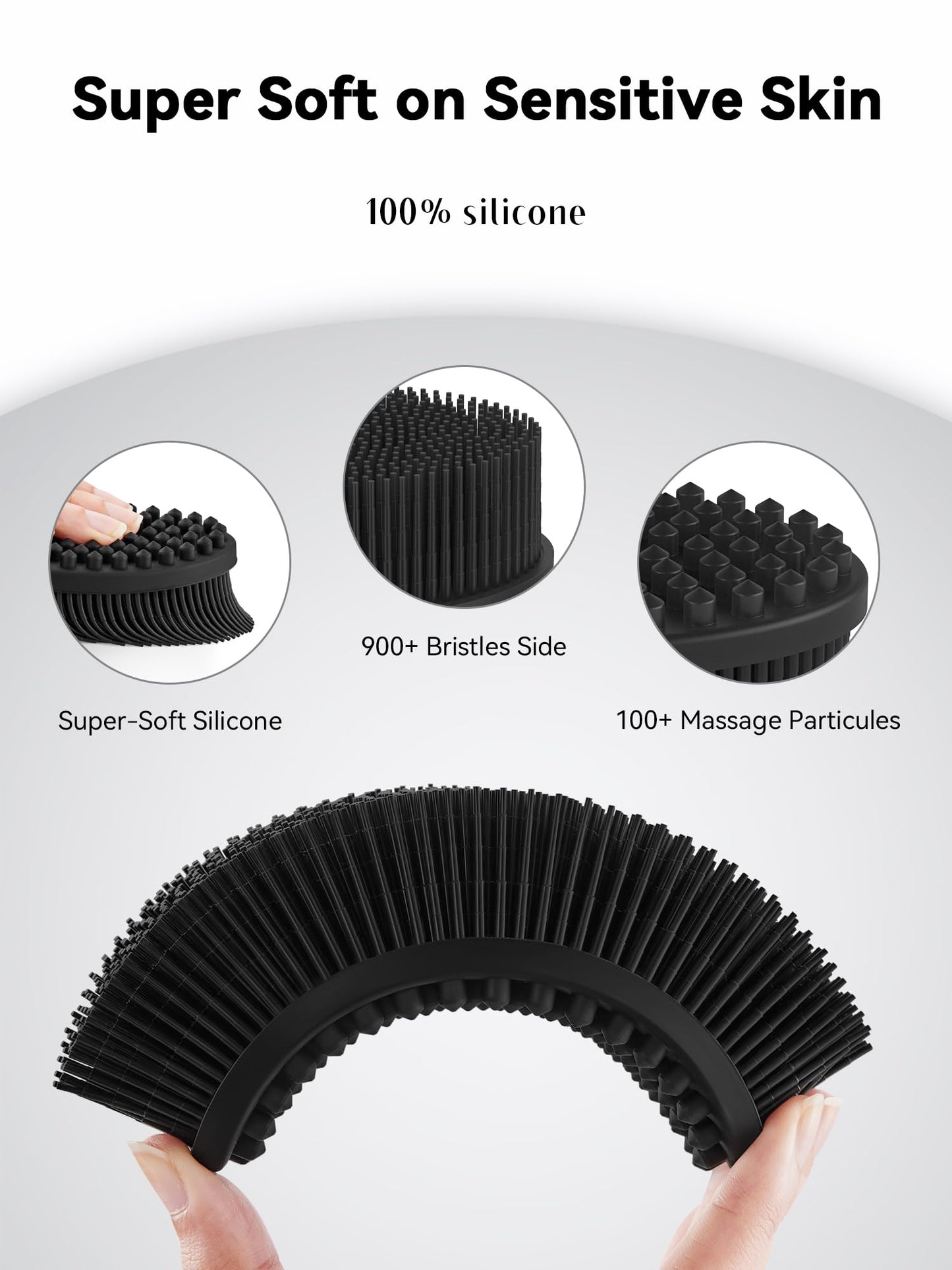 HEETA Silicone Body Scrubber, Silicone Loofah Gentle Exfoliating, 2 Side Design Silicone Boby Brush Lathers Well Easy to Clean & Durable for Removing Dead Skin and Dry Brush to Massage Skin, Black