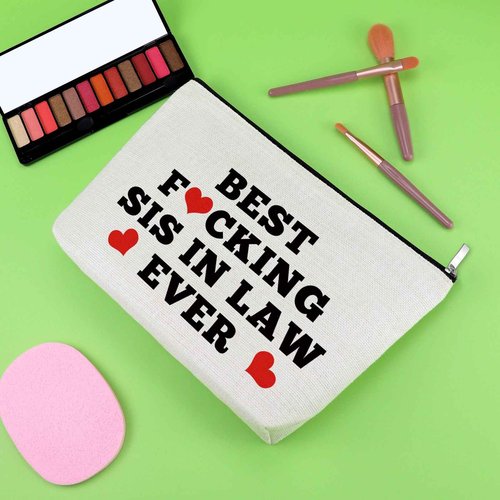 Funny Sister in Law Gifts from Sister in Law Makeup Bag Bonus Sister Novelty Appreciation Gifts for Unbiological Sister Cosmetic Bag Sister in Law Friends Gifts Christmas Birthday Gift Cosmetic Pouch