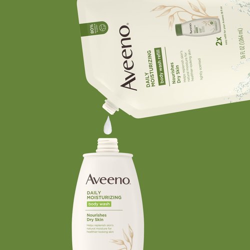 Aveeno Daily Moisturizing Body Wash, Soothing Oat, Refill, 36 Fl. Oz with Aveeno Daily Moisturizing Body Wash for Dry Skin
