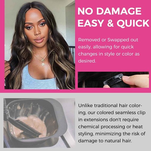 Lashey Ombre Balayage Ash Brown Highlighted Honey Blonde Seamless Clip in Hair Extensions Human Hair with Natural Black Dark Roots 4pcs 48g Highlight Effect Hair Extensions 20 Inch Straight Hair