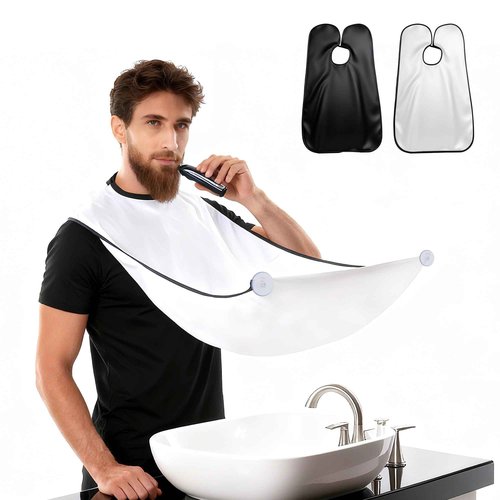 2 Pack Beard Bib Apron for Men – Hair Catcher for Shaving & Trimming, Easy Clean Beard Cape with Suction Cups, Practical Grooming Gift for Husband, Dad, or Boyfriend (Black and White)
