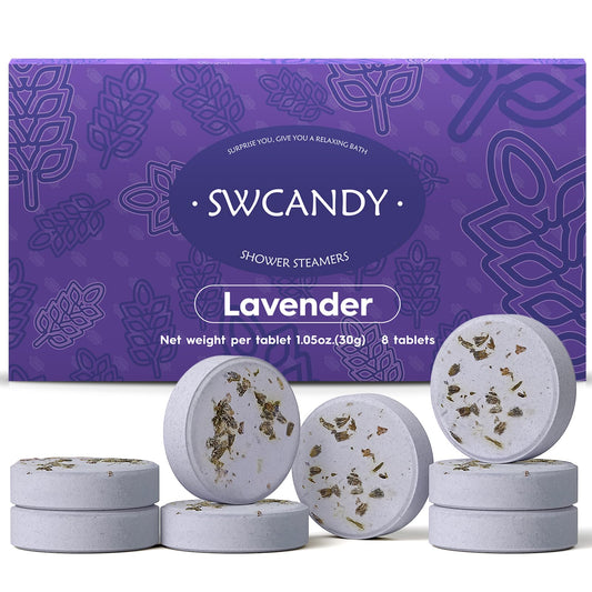 Swcandy Shower Steamers Aromatherapy Birthday Day Gifts 8 Pcs Lavender - Shower Bombs with Essential Oils Bath Bombs Birthday Gifts for Women