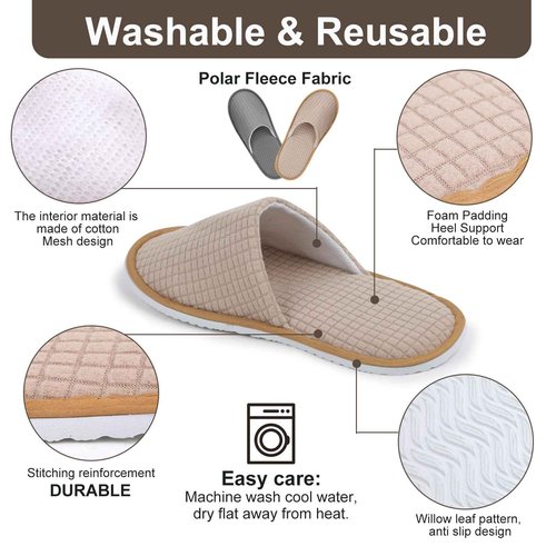 SynoRiver 10 Pairs Spa House Slippers, Non Slip Disposable Slippers For Guest, Washable Reusable, Can be Used as Women Men, House, Indoor, Bathroom, Bedroom, Hotel, Bride (Polar fleece（Grey）