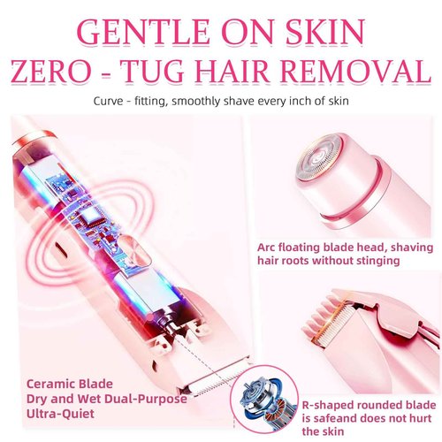 CAFSOB Bikini Trimmer for Women, 2 in 1 Electric Razors for Women, Dermave Bikini Shaver, IPX7 Waterproof & Easy Cleaning, Ceramic Blade, 120 Min Cordless Runtime, Ultra Low Silent (Pink).