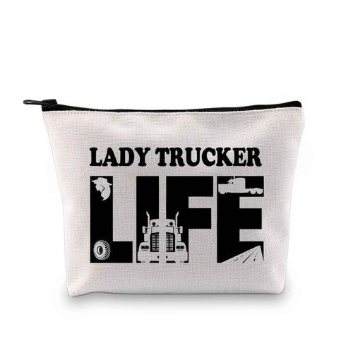 XYANFA Lady Trucker Makeup Bag Lady Trucker Life Truck Driving Gifts Womens Female Truck Driver Zipper Pouch (LADY TRUCKER LIFE)