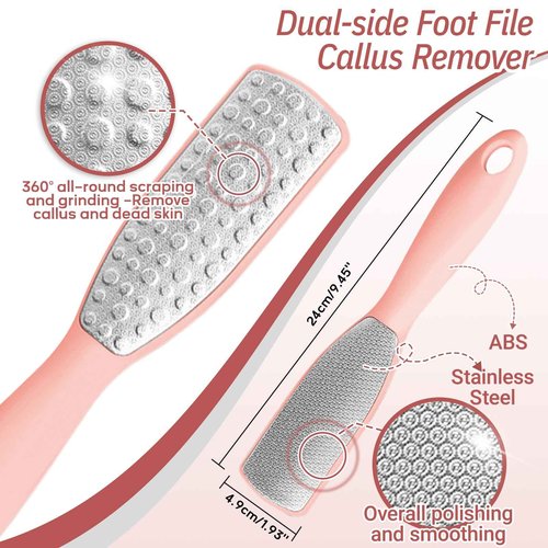 GEENOA New Foot Brush & Foot Files Set(3PCS), 3-in-1 Foot Scrubber with Long Handle, 10.2’’-27.5’’Adjustable Foot Scrub Brush and 2 Upgrade Foot File Callus Remover, Gift-Box Packed(Pink+2*Foot File)