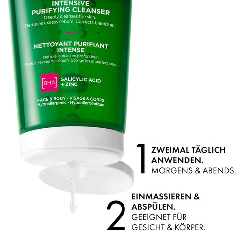 VICHY Normaderm Daily Acne Face Wash, 0.5% Salicylic Acid Cleanser, Gel Cleanser For Oily Skin, Removes Excess Oil, Dirt & Clogged Pores, Oil Free Acne Wash, Soap & Sulfate Free, Non-Drying