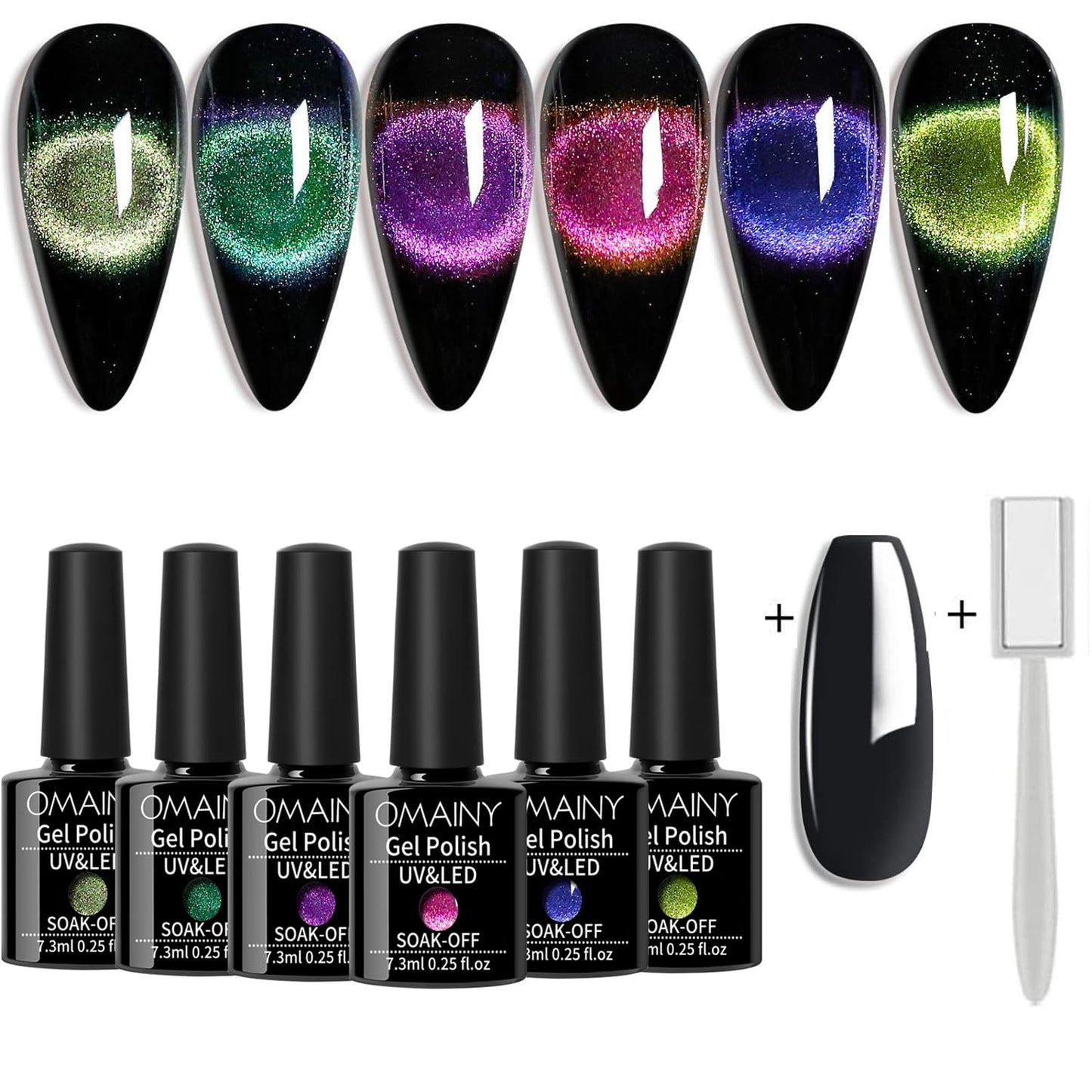 Omainy Gel Nail Polish-9D Cat Eye Gel Nail Polish -9D Magetic Gel Nail Polish With Magnet Color Collection Of Red Blue Yellow Lavender Light Yellow Soak Off UV LED Magnet Nail Art