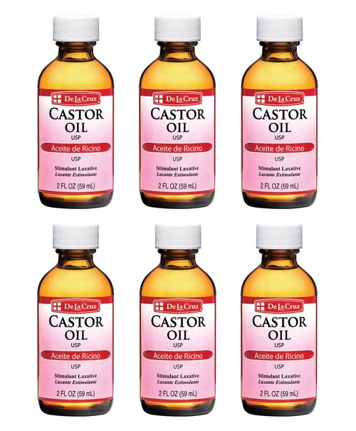 De La Cruz Castor Oil - 100% Pure Castor Oil for Hair, Skin, Eyelashes, and Eyebrows - USP Grade, 2 FL Oz (6 Bottles)