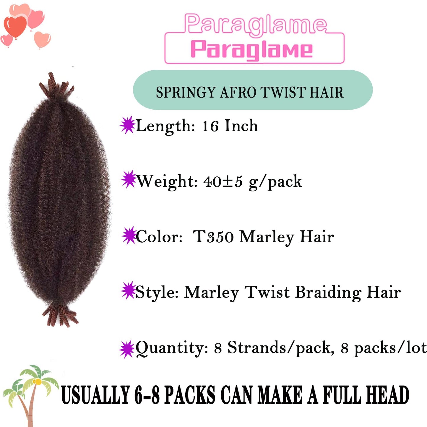 Paraglame Springy Afro Twist Braiding Hair for Soft Locs, Pre-Separated Marley Hair for Faux Locs, Marley Twist Braiding Hair Afro Twist Crochet Hair For Black Women (16Inch, T350)