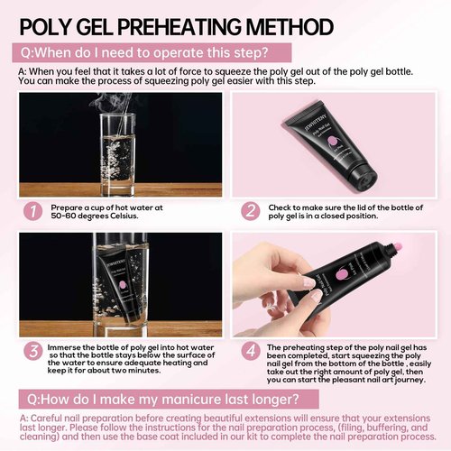 JEWHITENY Poly Gel Nail Kit With U V Lamp And 2 Bottle of 10ML Top Coat Base Coat Set Poly Gel Nail Art Extension Tools Nail Art Design Beginner Kit
