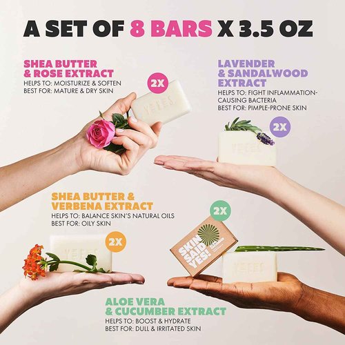 Skin Said Yes Organic Soap Bar (Set of 8) - Natural Soap Made in Greece | Nuorishing Shea Butter, Olive Oil, Lavander and Sandalwood, Aloe Vera & Cucumber Extract | Jabones Artesanales Naturales