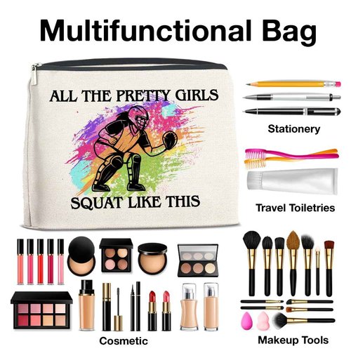 UPNEGE Softball Catcher Makeup Bag - Gifts for Girls and Women - All the Pretty Girls Squat Like This - Cosmetic Zipper Pouch