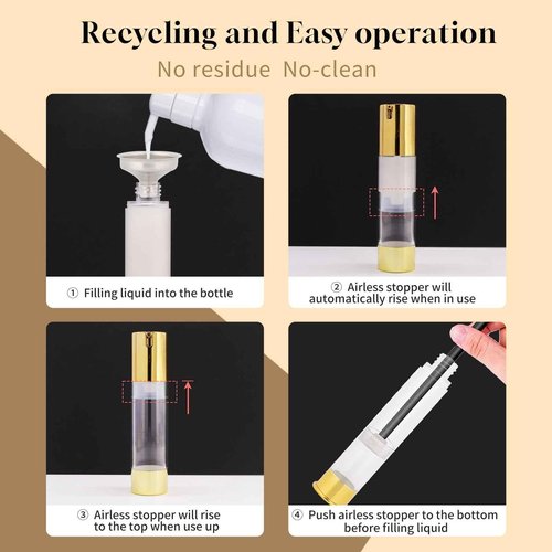 AJLTPA 6Pcs 1.7oz 50ml Frosted Transparent Airless Pump Bottles with Funnel, Travel Size Vacuum Dispenser Refillable Cosmetic Containers For Foundations, Cream, Serums, Shampoo, Lotion(Gold)