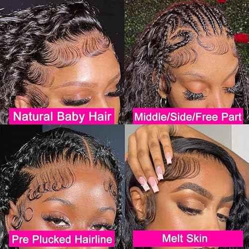 26 Inch Deep Wave 13x6 HD Transparent Lace Front Wigs Deep Curly Lace Frontal Glueless Wigs Human Hair Pre Plucked with Baby Hair Natural Hairline Wet and Wavy Wigs180% Density