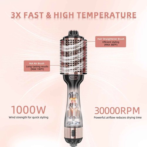 DORISILK 2.0 Upgraded Hair Dryer Brush Blow Dryer + Smooth Heated Comb, One Step Hot Air Brush Hair Straightener, 4 in 1 Blowout Hair Dryer and Styler Volumizer Straightener Curler, Rose Gold + Black