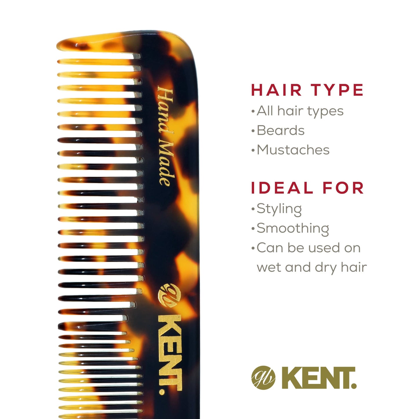 Kent OT TY 4.5" Fine Tooth Comb and Wide Tooth Comb Pocket Comb - Handmade Hair Comb for Men for Hair Combs, Beard Comb and Mustache Comb - Combs for Women and Kids, Saw Cut and Hand Polished