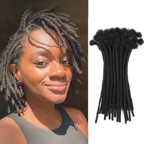 Loc Extension Human Hair 0.4cm Width 6inch 20 Strands 100% FUll Handmade Permanent Dreadlock Extension Human Hair for Women/Men/Kids Can Be Dyed Bleached Curled (Width 0.4cm Natual Black)