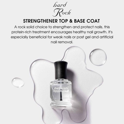 Deborah Lippmann Hard Rock Base and Top Coat | Promotes Healthy Growth for Soft Nails | Diamond Powder Strengthens and Protects Nail Polish | Clear, 50 Fl. Oz