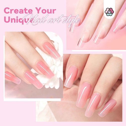 SAVILAND Poly Gel Nail Kit: 2PCS 30ML Clear & Nude Colors with Slip Solution U V Lamp Nail Dehydrator Non-acid PH Bond Protector Stickers Nail Extension Starter Kit Long-Lasting Manicure for Beginners