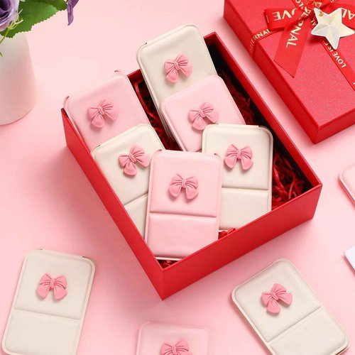 Amyhill 24Pcs Party Favor Compact Fold Mini Mirror Preppy Bow Gift for Women Birthday Bridal Shower Bachelorette Graduation Party Supplies (Beige and Pink,Folding)