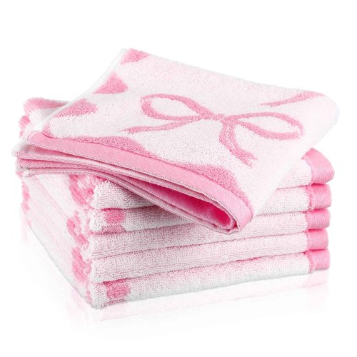 Coume 6 Pcs Pink Bow Washcloths 100% Cotton Wash Cloths 13" x 13" Coquette Small Face Towels Absorbent Soft Preppy Wash Cloths & Hand Bath Towels for Bathroom, Spa, Kitchen Drying Cleaning