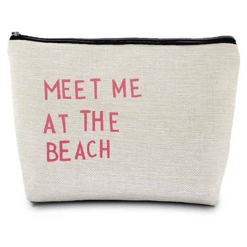 ignytiger Coastal Beach Makeup Bag, Meet Me At The Beach Cosmetic Bags for Women, Preppy Cute Small Pink Makeup Pounch, Ocean Lover Gifts Zipper Pouches for Purse