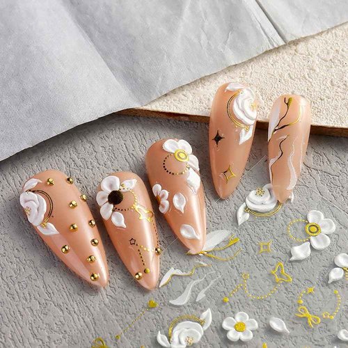 5D Embossed Flower Nail Stickers - Acrylic Carved Rose & Butterfly Nail Art Decals - DIY Floral Petals Designs