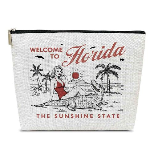 Ythuil Florida Makeup Bag, Girls Trip Cosmetic Bag for Purse, Birthday Gifts for Women Female Friends BFF Traveler Sister, Florida Souvenirs, City Travel Organizer